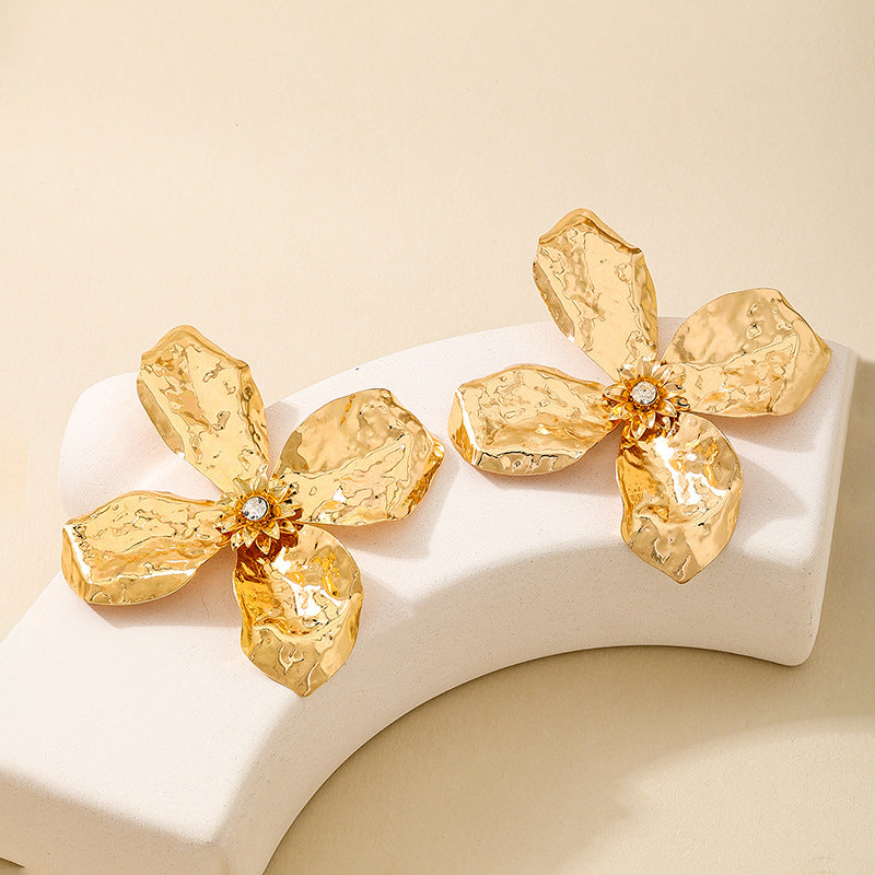 Planderful Vienna Verve Earrings – Exaggerated Metal Texture with Gemstone Inlay