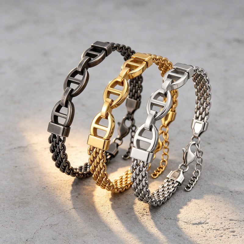 Mesh Chain – Pig Nose Curved Bar Stainless Steel Men's Strap Chain Bracelet