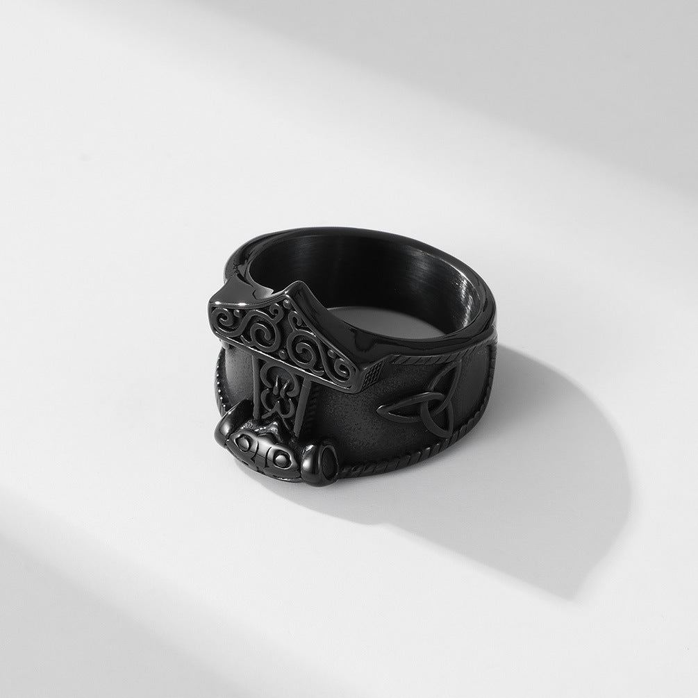 Planderful Titanium Steel Ring For Men Nordic Viking Quake Pirate Anchor Design Durable Everyday Jewelry