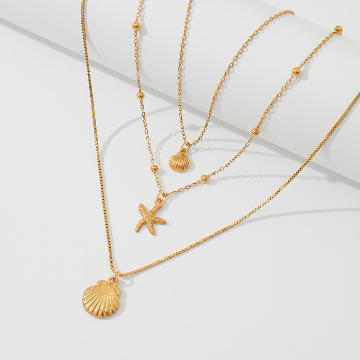Ocean Special-Shaped Pearl Shell Beaded Necklace Starfish Stacked With Stainless Steel Thin