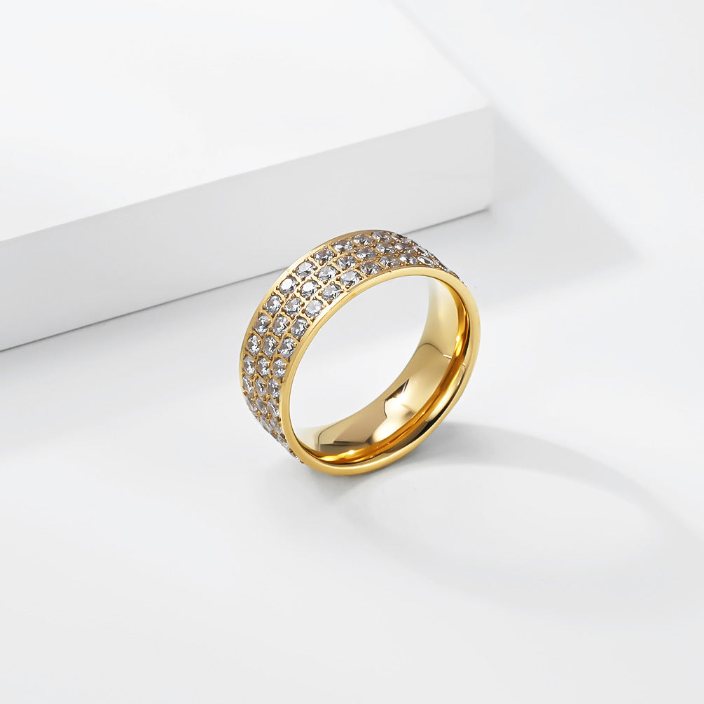 Planderful Everyday Genie Zircon Ring Titanium Steel With 18K Gold Inlay Unisex Fashion Jewelry