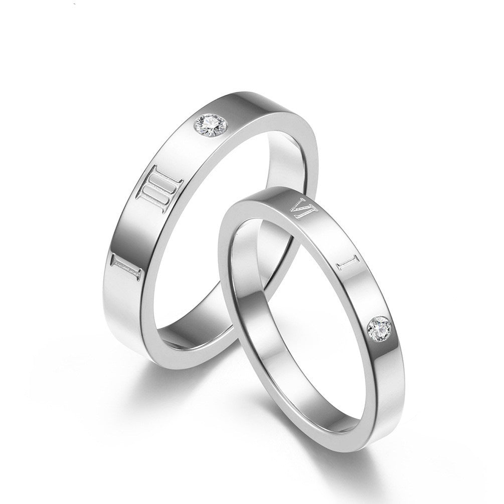 Roman Numeral 1314 Stainless Steel Couple Zircon Pair Ring