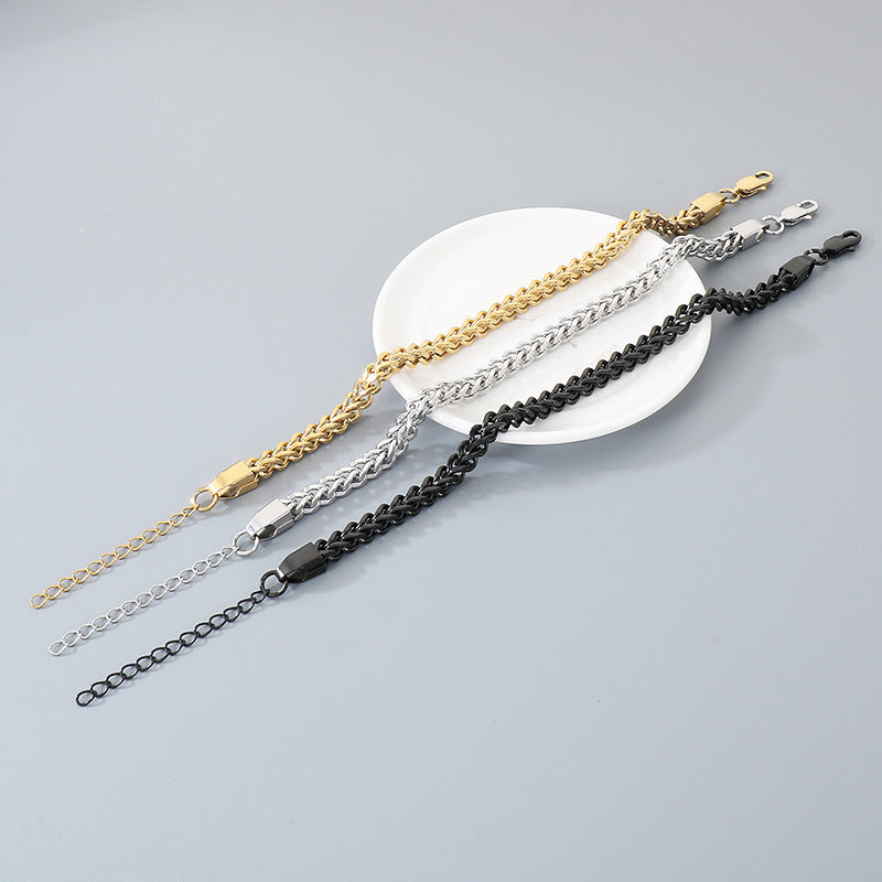 Stainless Steel Front & Back Bracelet – Commuting 5mm Keel Chain Adjustable Business