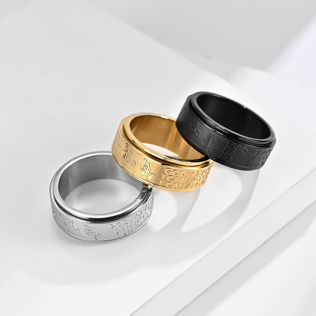 Planderful Rotating Titanium Steel Ring For Men With Hamsa Prayer Hand Motif Hipster Street Style Jewelry
