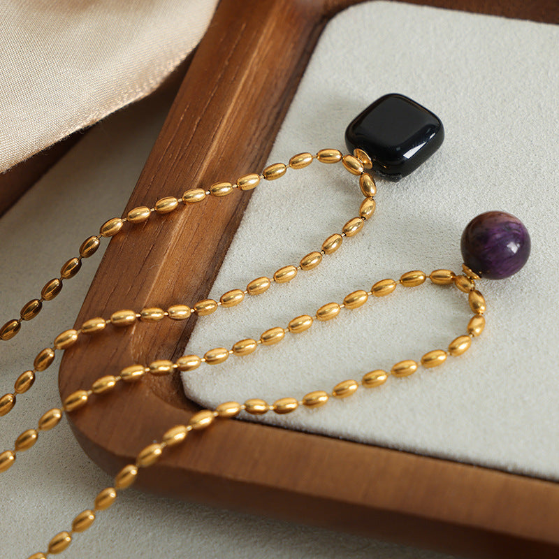 Elegant Geometric Agate Pendant Necklace with Luxurious Titanium Gold Plating