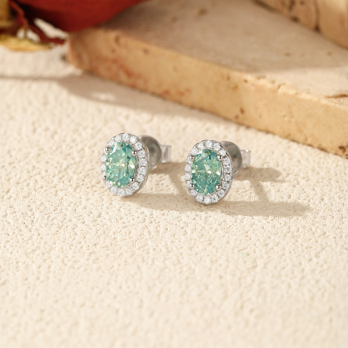 925 Sterling Silver Turquoise Moissanite Stud Earrings