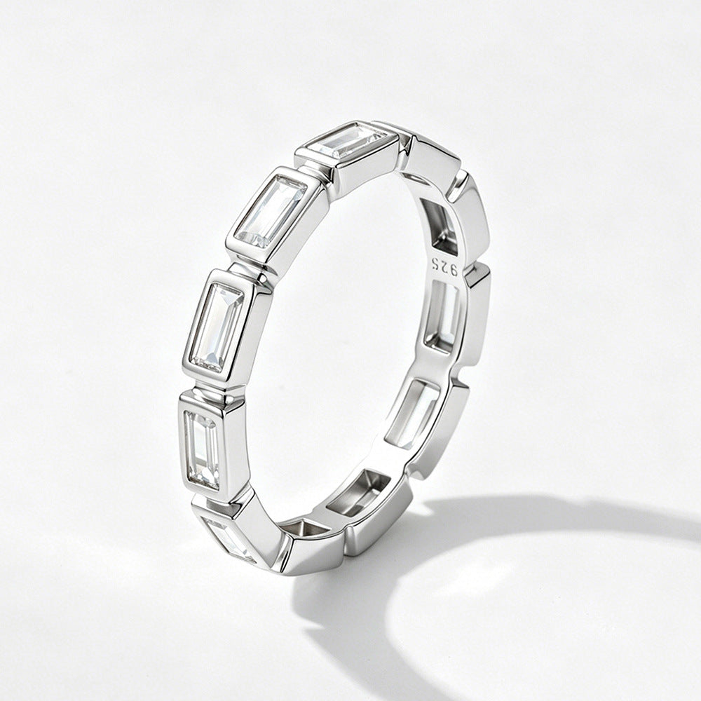 S925 Sterling Silver Geometric Rectangular Zircon Ring, Stacking And Wearing A Ring