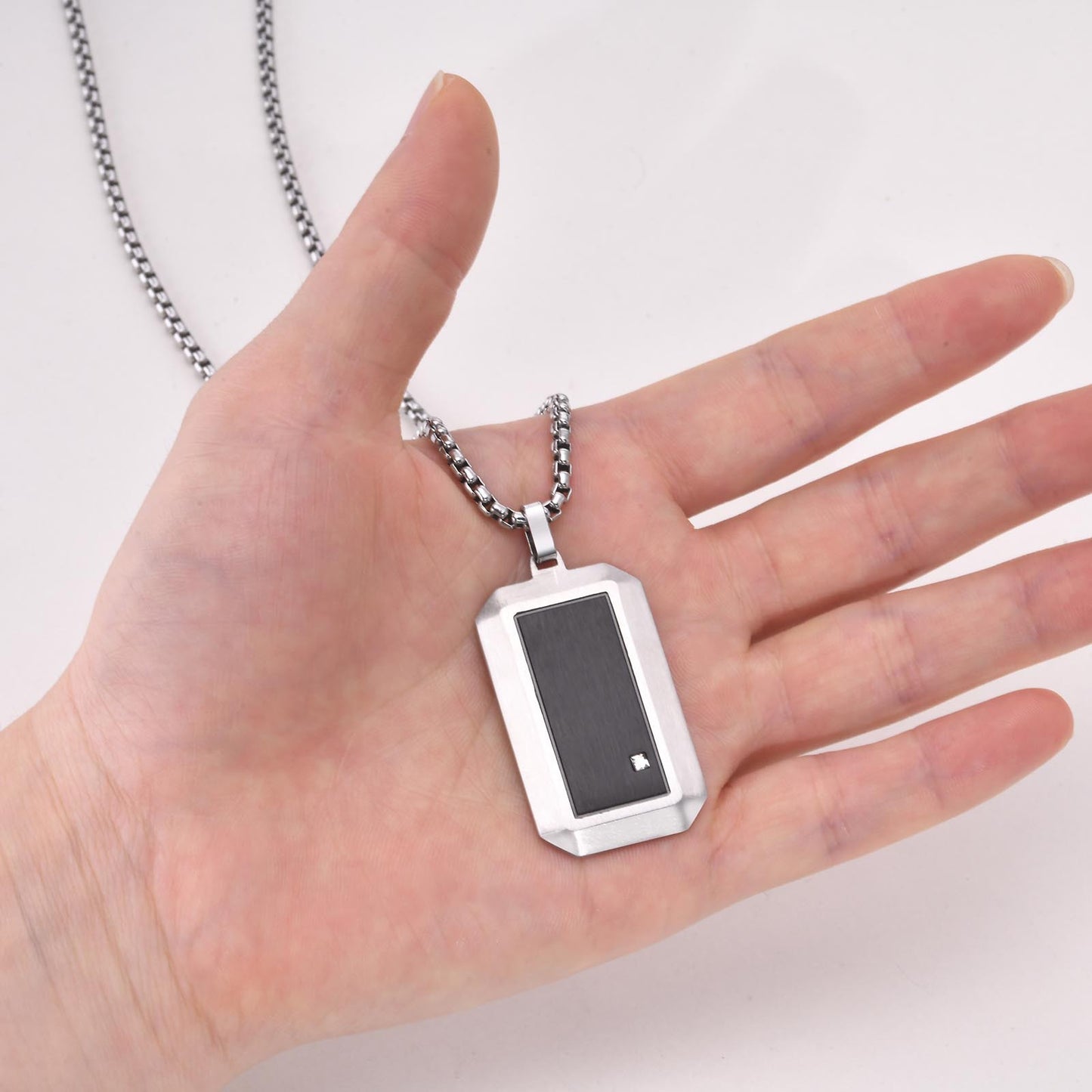 Men's Jewelry Stainless Steel Zircon Dog Tag Pendant Necklace