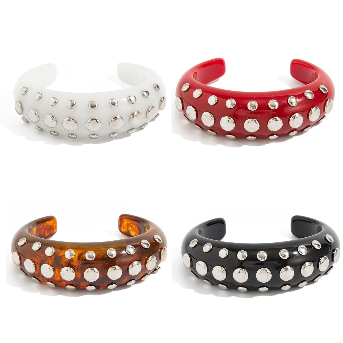 Punk Rivets Micro-Inlaid Colored Resin Bracelet Amber Smudged Open Bracelet