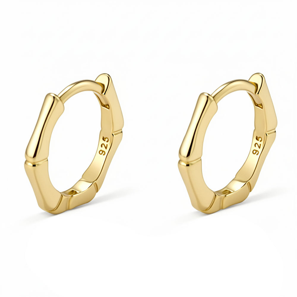 925 Sterling Silver Geometric Square Bamboo Earrings Ear Buckles Earrings