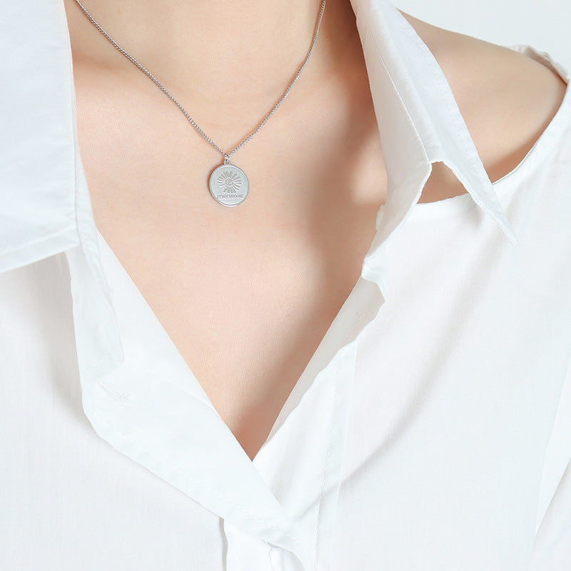 Pastoral Blooms Medallion Pendant with Letter Embossing - Chic Clavicle Chain Necklace