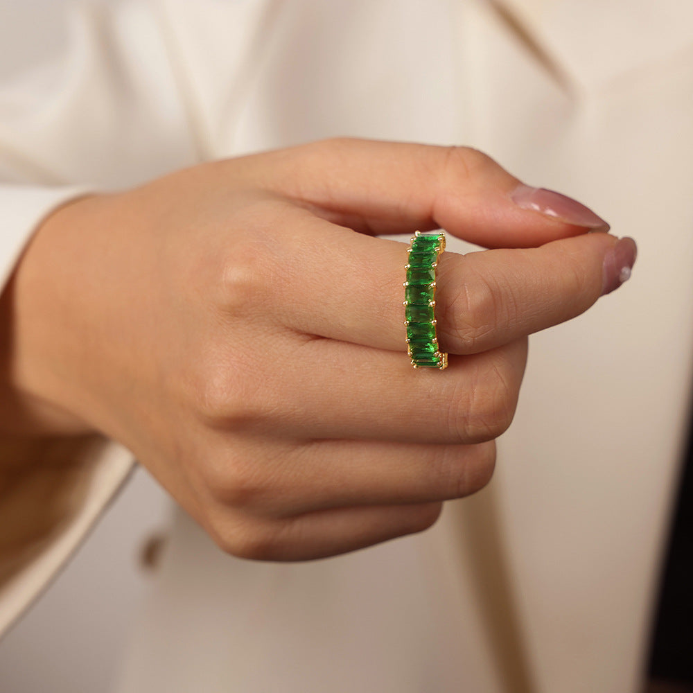 Copper Geometric Zircon Open Ring - Luxury European & American Design