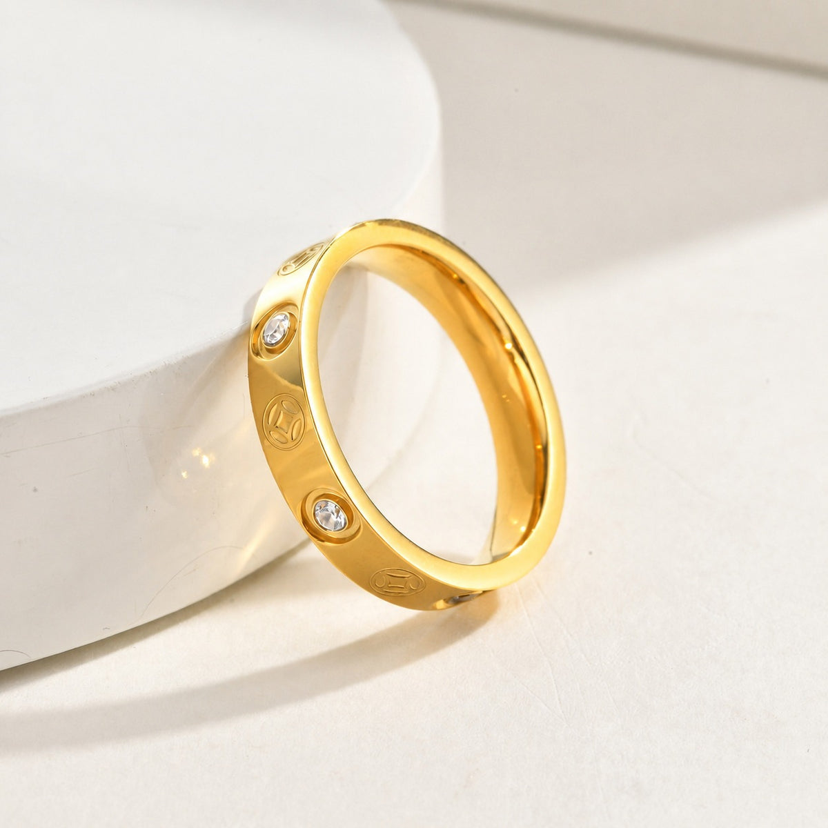 4mm Stainless Steel 6 Zircon Copper Coin Ring Gold – Women's