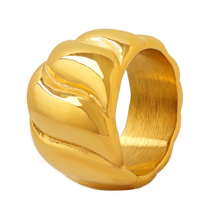 Threaded Wave Pattern Ring - Stylish Titanium Steel 18K Gold Plated Jewelry