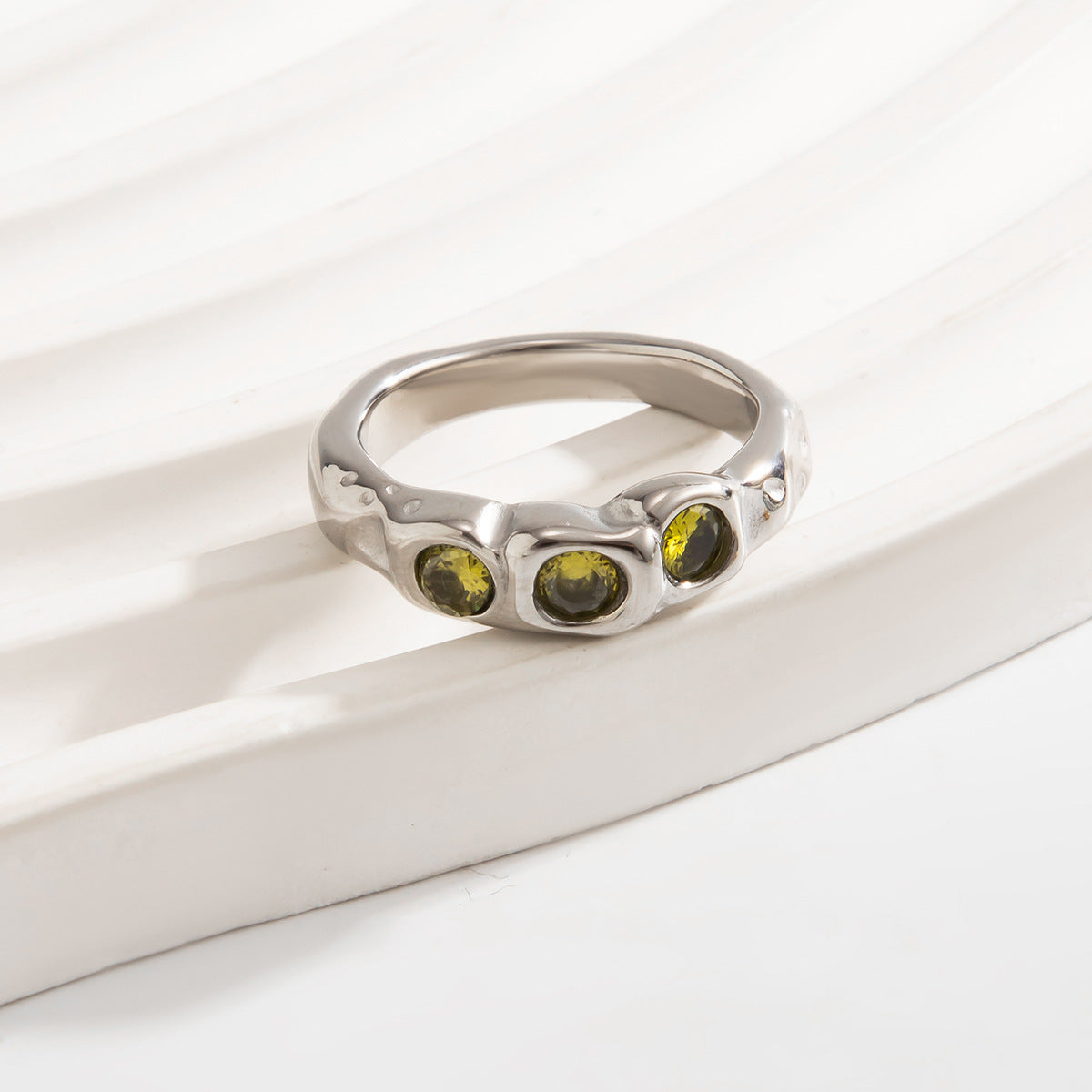 Planderful Stainless Steel Ring With Lava Texture And Zircon Inlays For Women Statement Jewelry