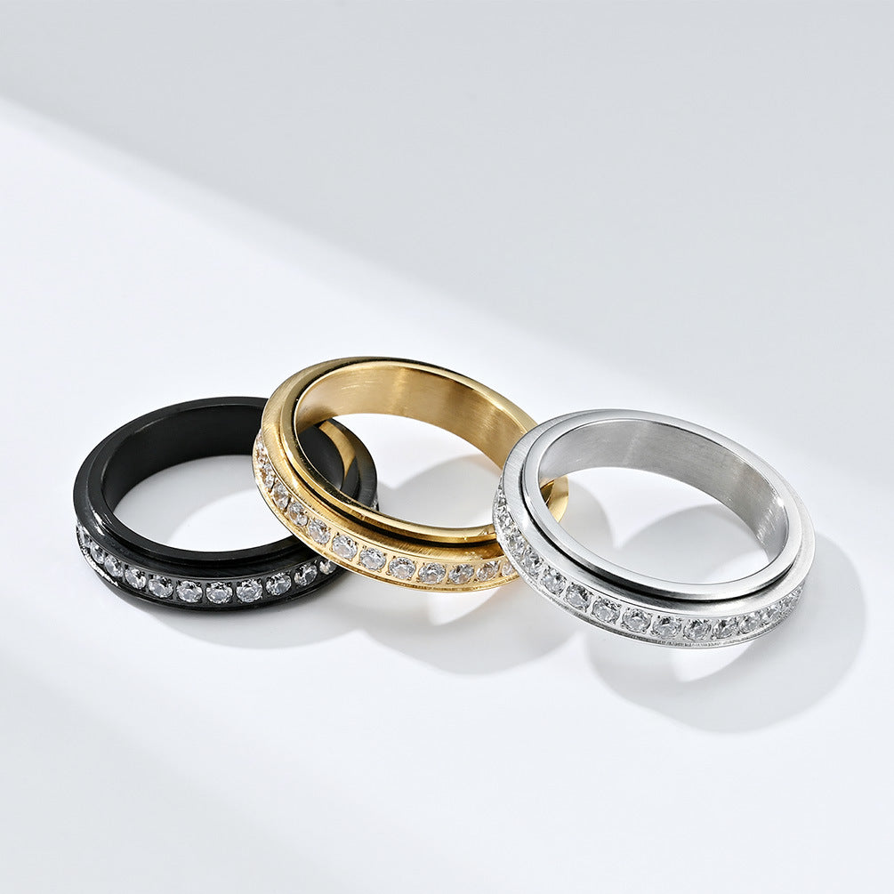 Planderful Rotating Zircon Ring For Women 6mm Stainless Steel Everyday Genie Collection