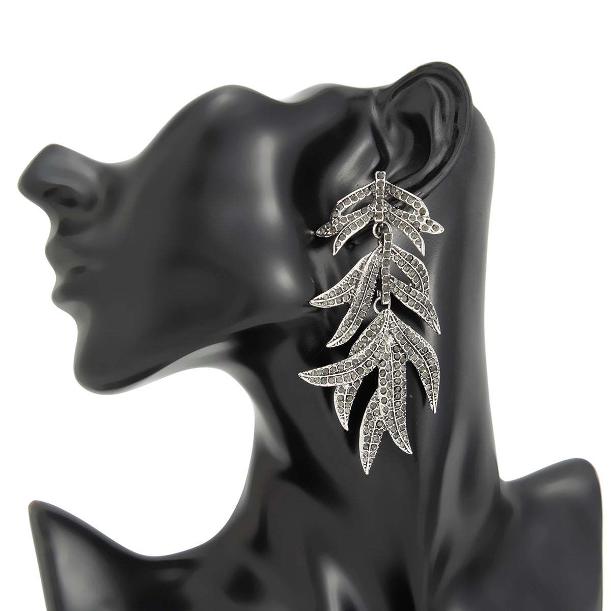 Planderful Leaf Tassel Zircon Earrings Exaggerated Retro Medieval Style Vintage Statement Jewelry For Women