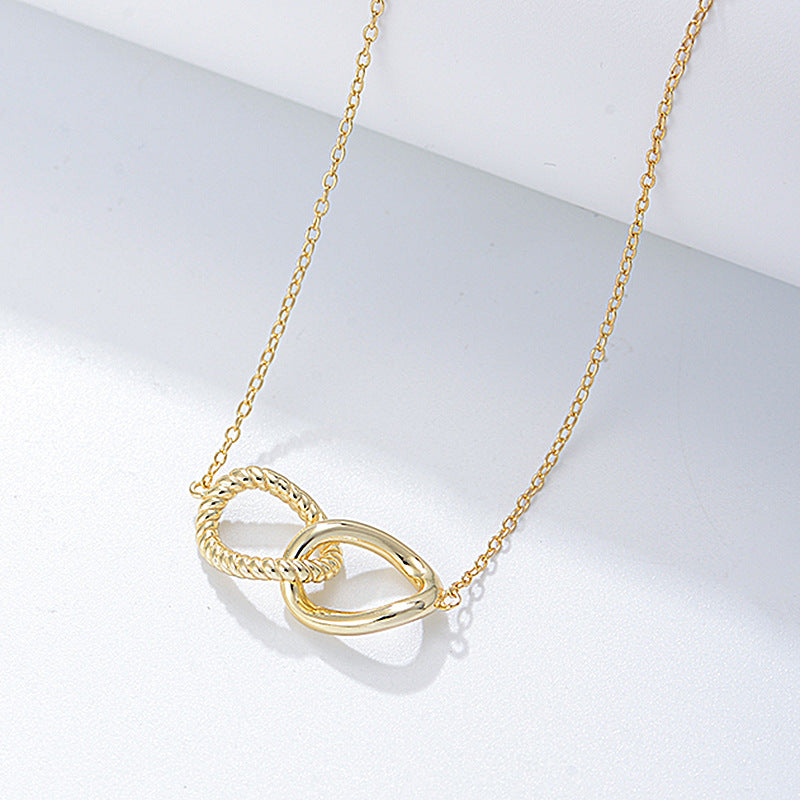 S925 Sterling Silver Geometric Twist Double Ring Buckle Necklace