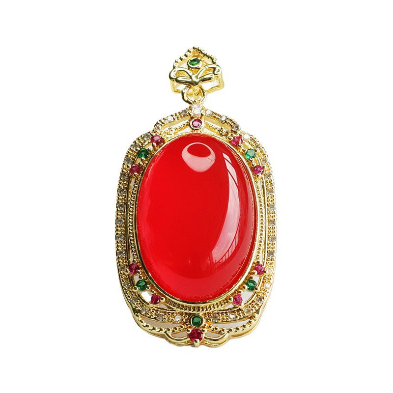 Oval Blood Red Agate Hollow Pendant