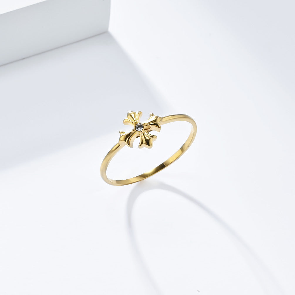 Planderful Everyday Genie Cross Flower Stainless Steel Ring For Women Lightweight Luxury Fashion Jewelry