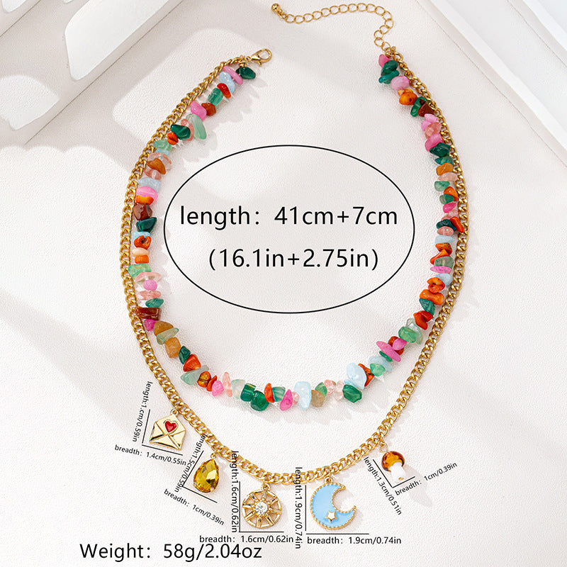 High-End Colored Natural Stone Necklace Set by Planderful