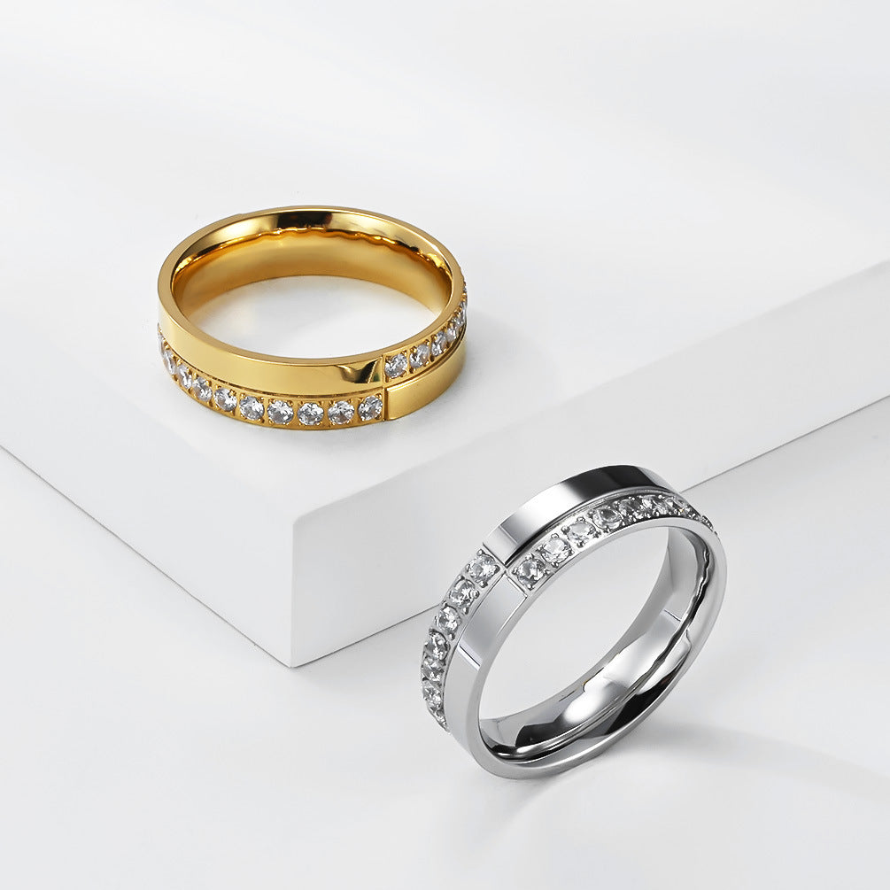 Planderful Titanium Inlaid Zircon Ring Unisex Luxury