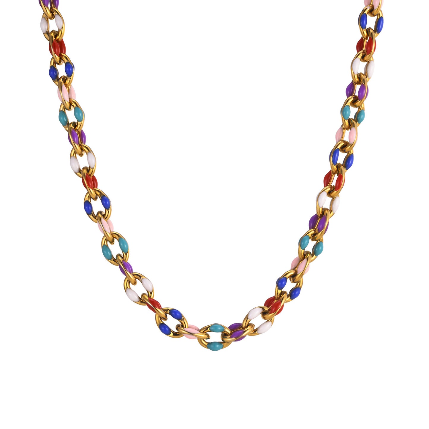 Stainless Steel Colored Epoxy Handmade Gold Chain Necklace Ladies