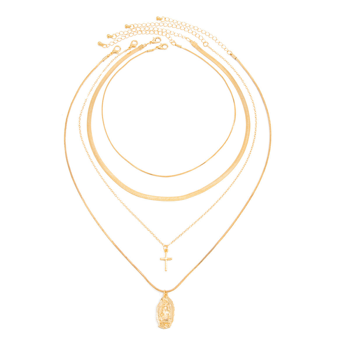 Portrait & Cross Layered Chain Necklace Set
