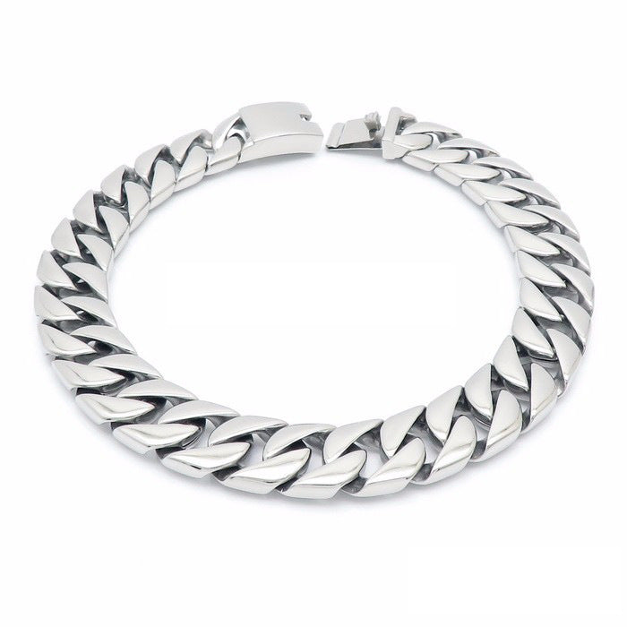 Simple And Fashionable Versatile, Rock Hip-Hop Titanium Steel Men's Polished 20mm Cuban Chain Necklace