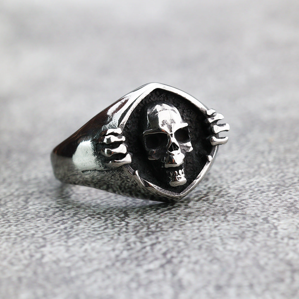 Cross-Border Skull Simple Stainless Steel Ring for Men