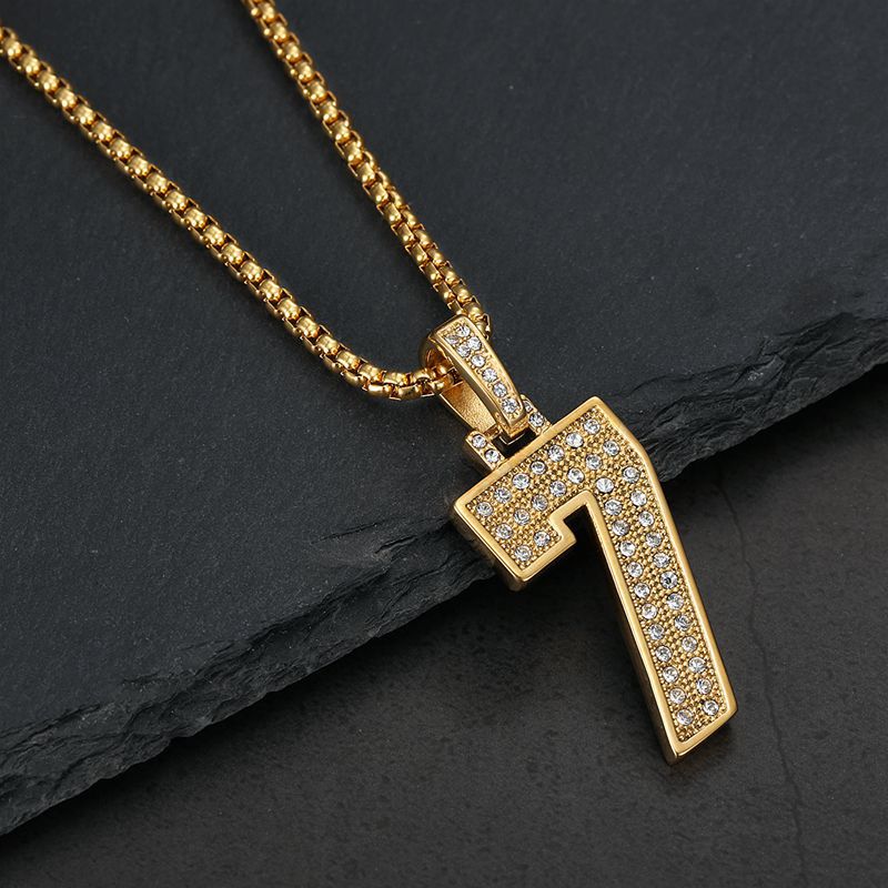 Planderful Everyday Genie Hiphop Stainless Steel Gold Plated Zircon 0to9 Digital Pendant Necklace For Men