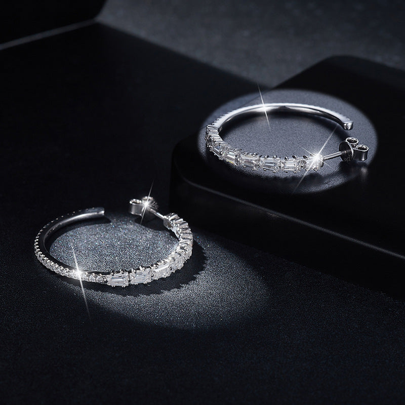 Planderful Moissanite Sparkling Circle Hoop Earrings Sterling Silver S925 For Women