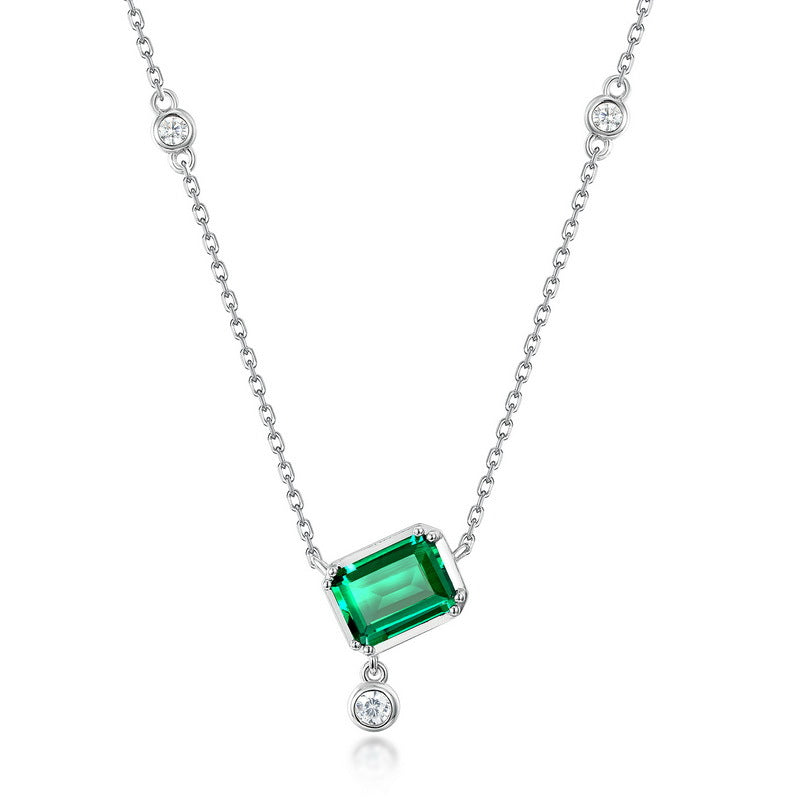 S925 Sterling Silver Lab-Grown Emerald Geometric Necklace