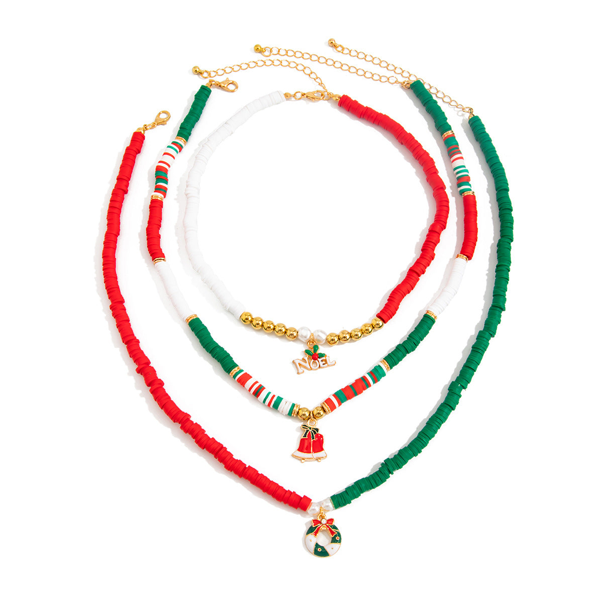 Christmas Bell, Tree & Elk Pendant Necklace