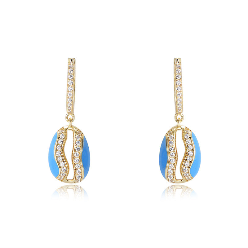 S925 Silver Dip Adhesive Hollow Oval Shell-Shaped Zircon Inlaid Earrings, Instagram Earrings