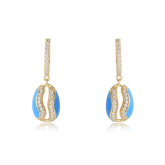 S925 Silver Dip Adhesive Hollow Oval Shell-Shaped Zircon Inlaid Earrings, Instagram Earrings