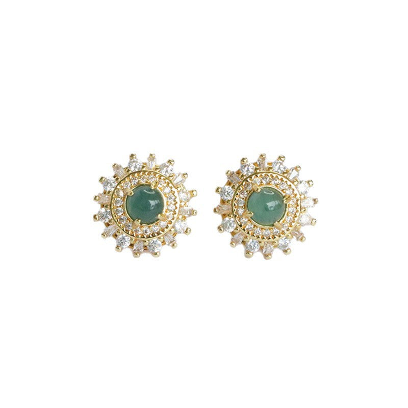 Blue-Water Jadeite Sunflower Stud Earrings