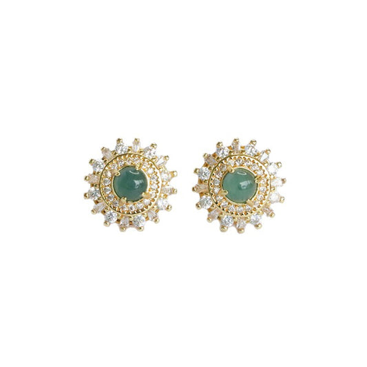 Blue-Water Jadeite Sunflower Stud Earrings