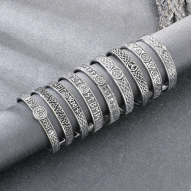 Viking Celtic Knot & Odin Rune Open Bracelet