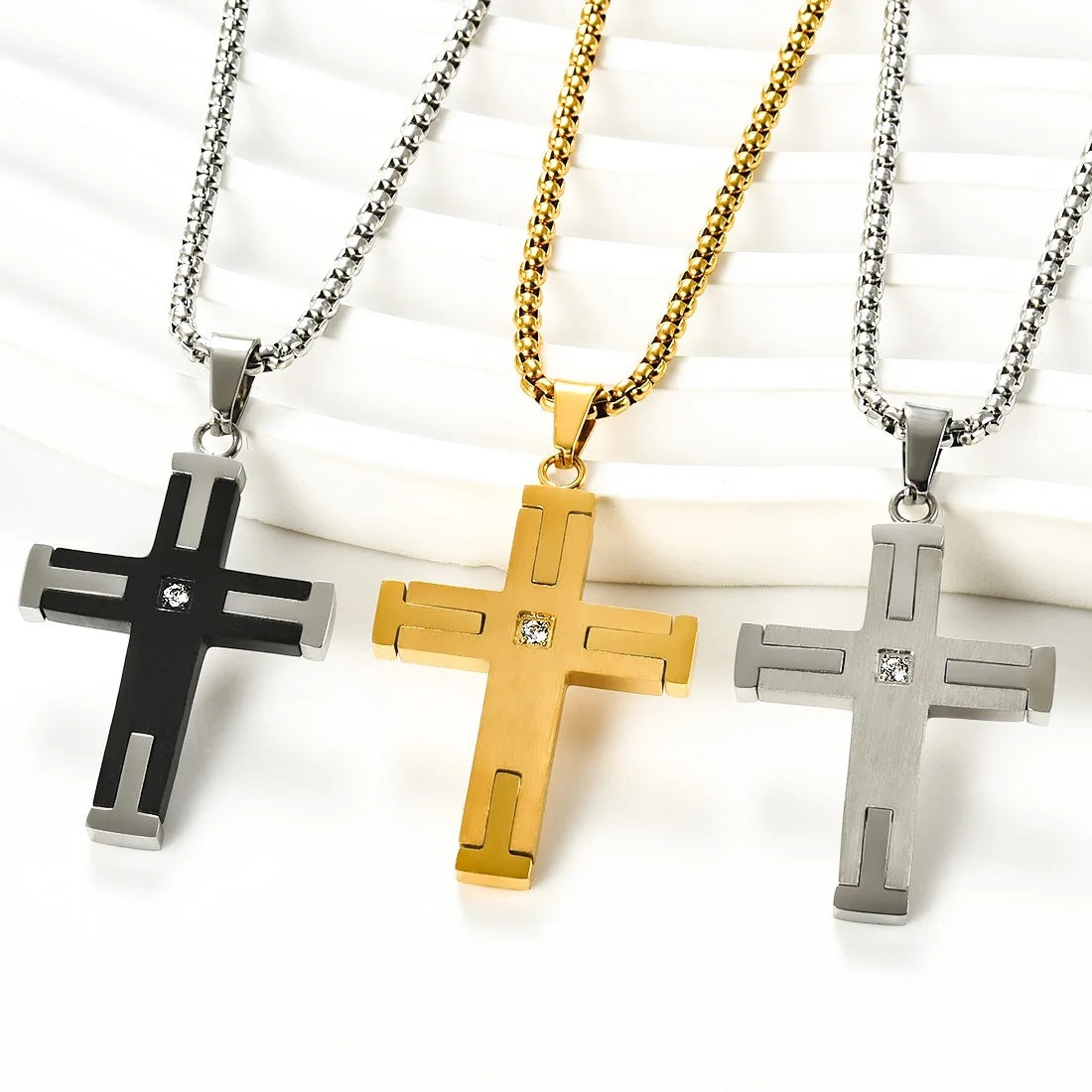 1. Planderful Titanium Steel Two Tone Cross Pendant Necklace Unisex Gift Jewelry Collection