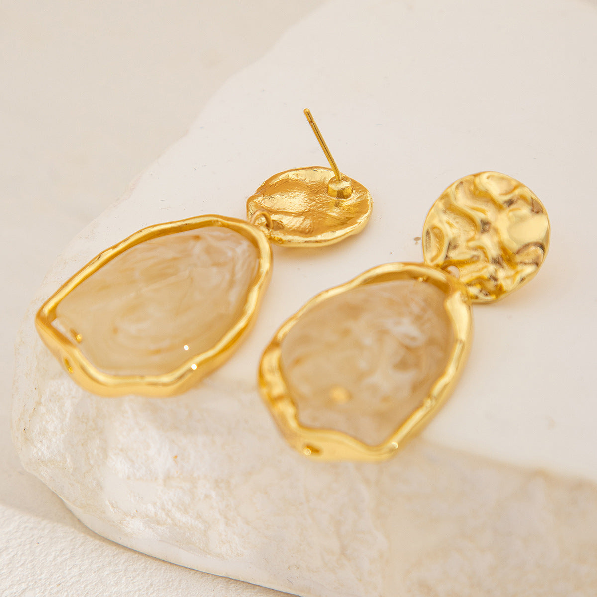 Planderful Imitation Pearl Earrings, Liquid Metal Pleated Studs, Irregular Design, Statement Jewelry for Modern Women