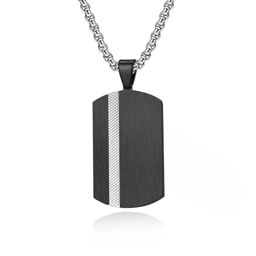 Mens Brushed Plaid Military Pendant Two Tone Stainless Steel Necklace By Planderful Everyday Genie