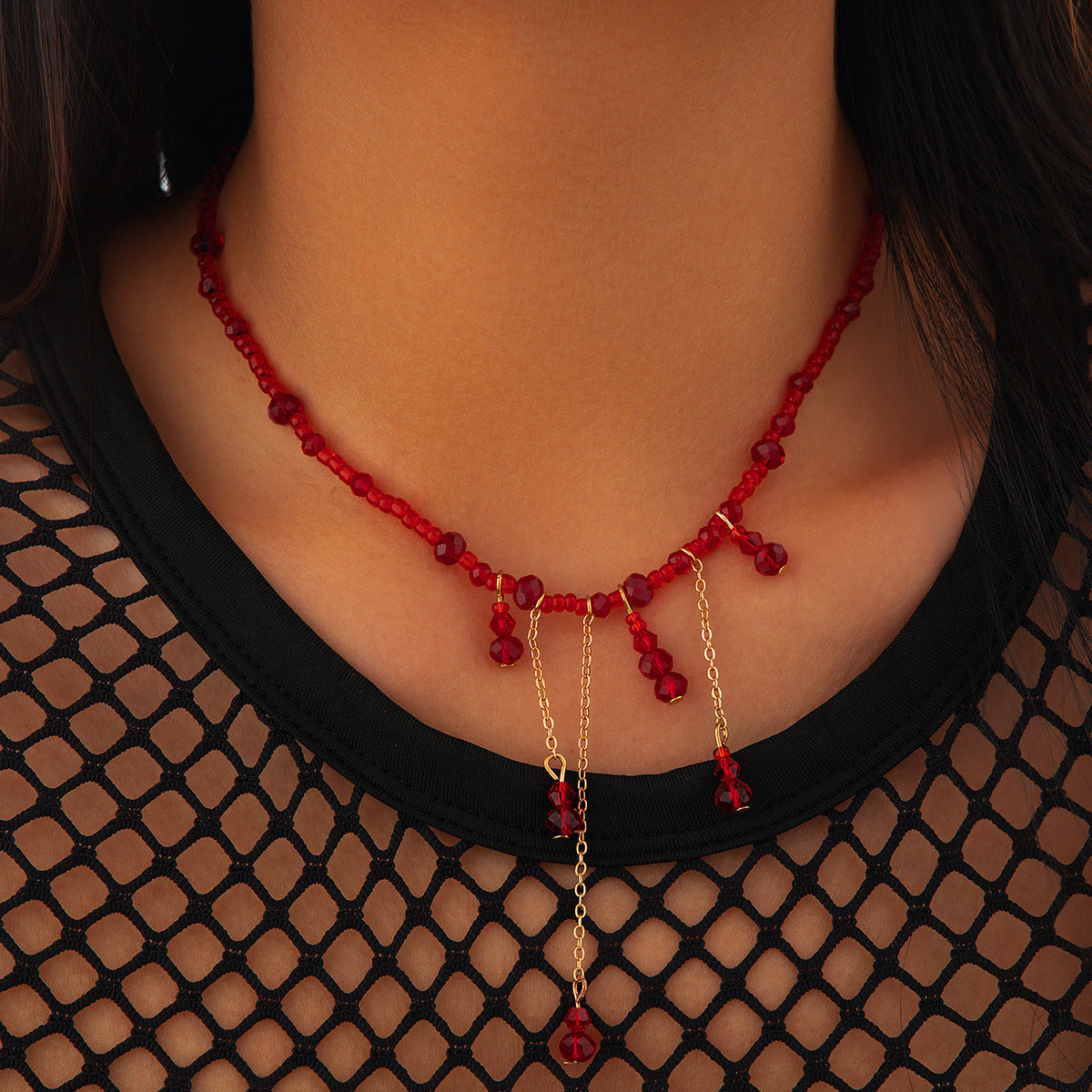 Gothic Red Crystal-Style Drip Choker