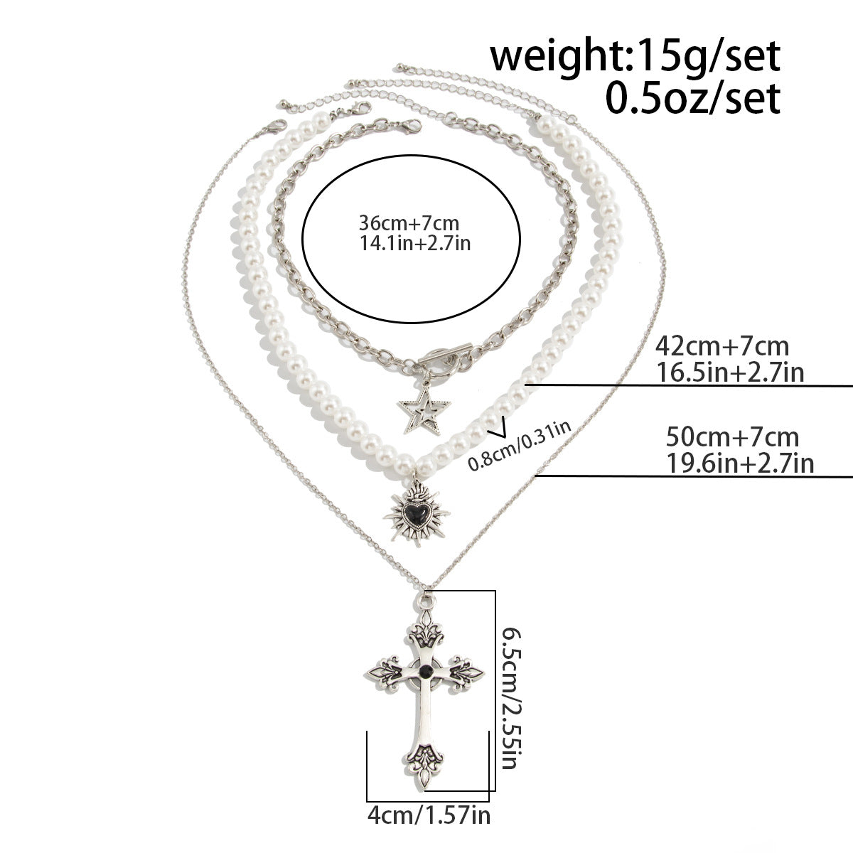 Pearl-Style Star & Cross Layered Necklace