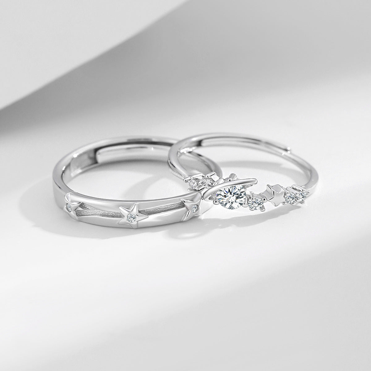 Planderful Star Accompanied S925 Sterling Silver Couple Ring Planet Pair Ring Light Luxury Trendy Cool Jewelry Valentine's Day Girlfriend