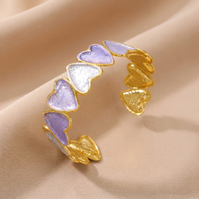 Spring & Summer Color Pearlescent Gradual Change Dripping Oil Love Open Bracelet