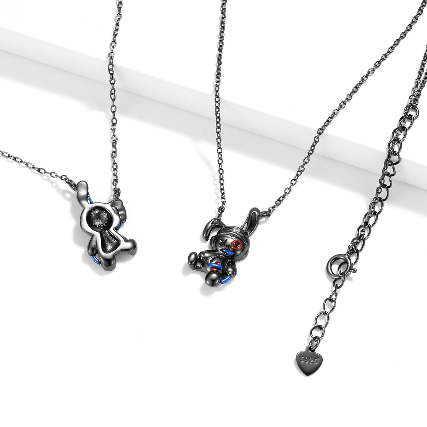 Black Rabbit Doll Pendant Silver Necklace