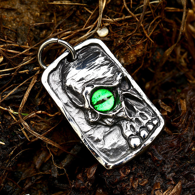 Punk Titanium Steel Skull Pendant with Yellow Eye for Men - European and American Style