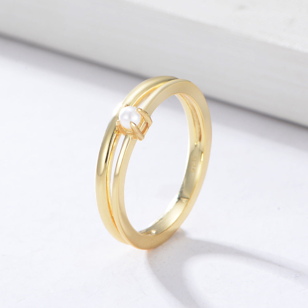 Light Jewelry Double-Layer Pearl Ring S925 Silver Jewelry Exquisite Cold Wind Index Finger
