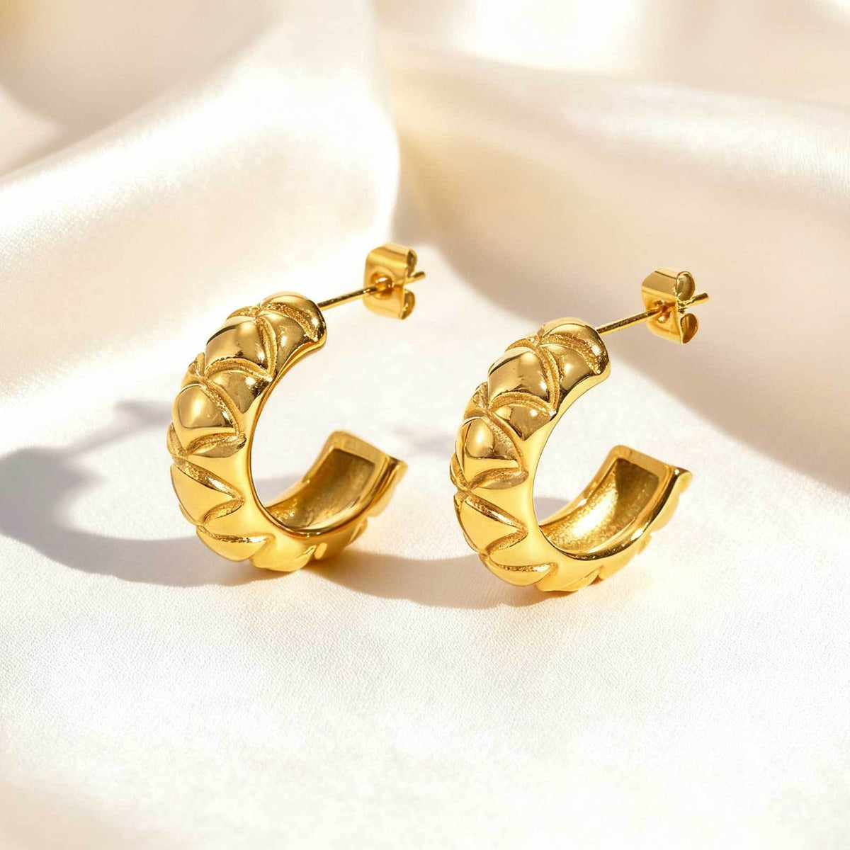 Gold-Tone Textured Scale Huggie Hoop Earrings